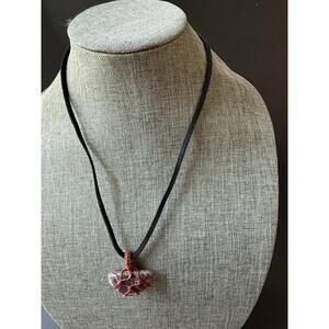 Amethyst Pendant Artisan Necklace Free Form Black Cord Macrame Boho Festival